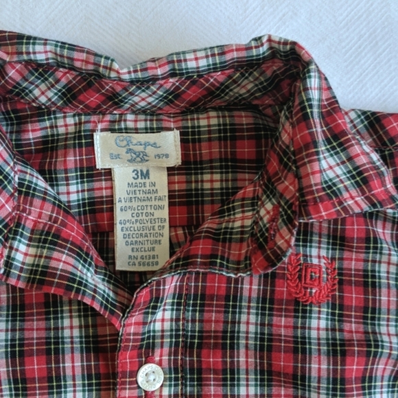 chaps matching holiday outfit set red plaid shirt & corduroy pants 3 months baby - Picture 2 of 8